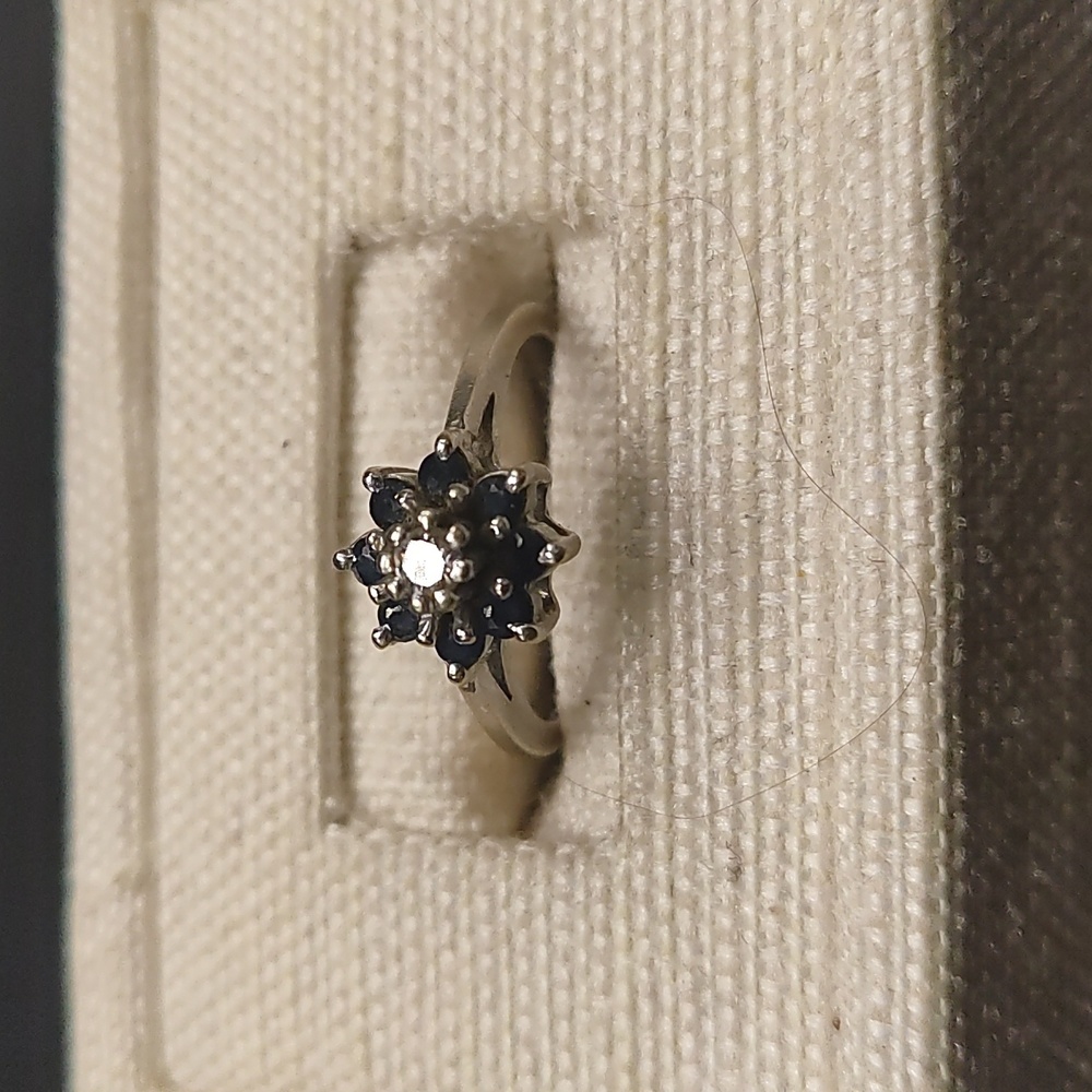 14k White Gold, Blue and White Floral Ring